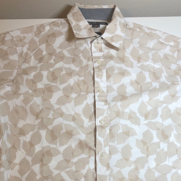 Men's Michael Kors Slim Fit Shirt w/Leaf Motif - Cotton Blend - Picture 1 of 16